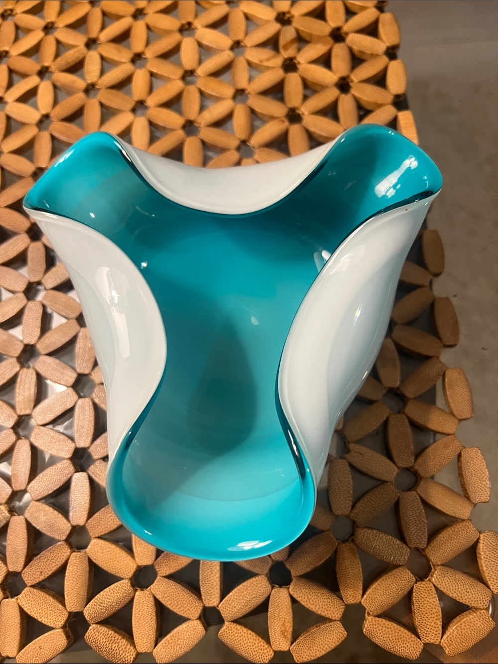 Turquoise and White Glass Decorative Bowl - Home Accents